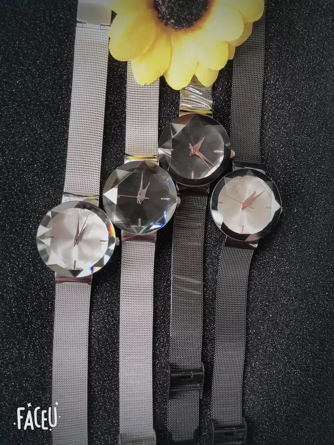 Оригинальные модные элегантные женские роскошные часы кварцевые часы с ремешком геометрические режущие поверхности часы многоцветные