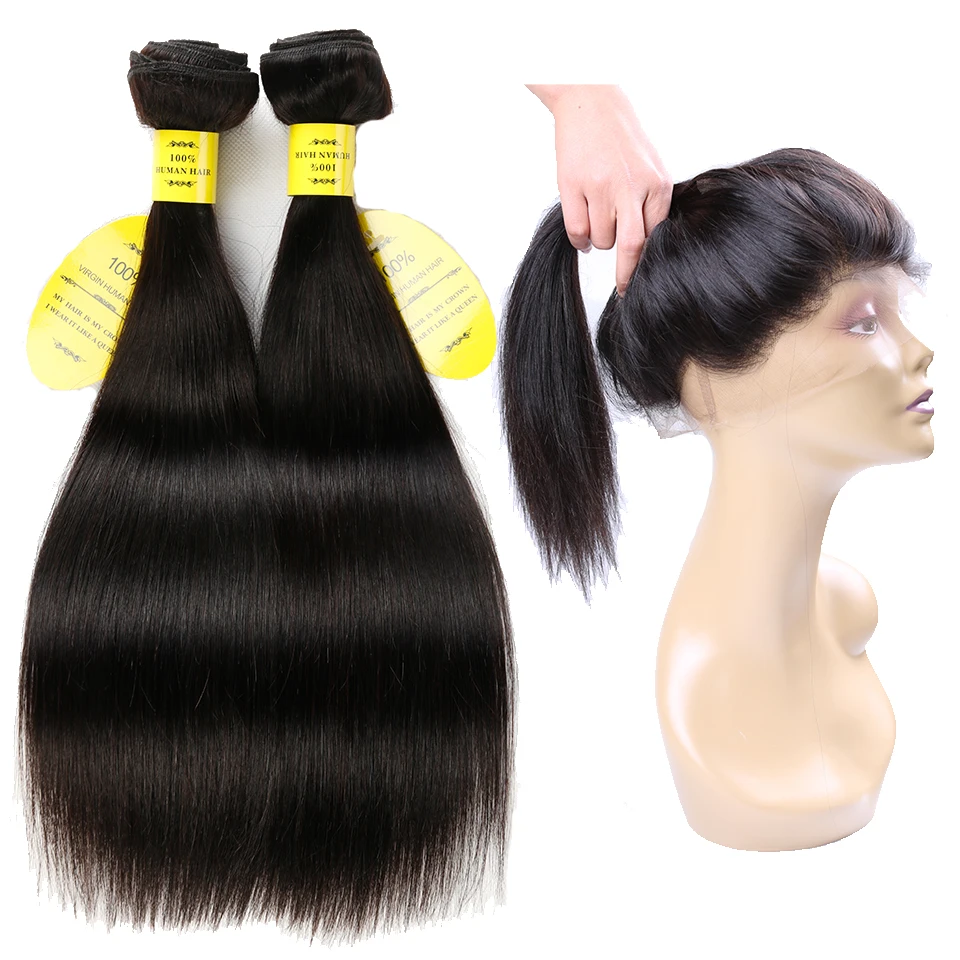 

Queenlike Hair Products 2 3 Bundles Brazilian Straight Hair Weave Bundles With Closure Non Remy 360 Lace Frontal With Bundles