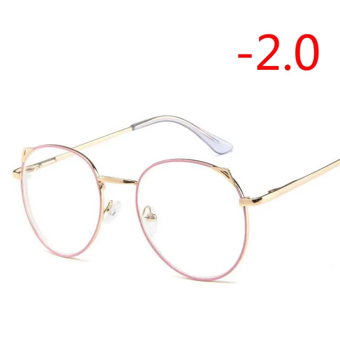 1,0-1,5-2,0-2,5-3,0-3,5-4,0 с украшением в виде кошачьих ушек Для женщин Близорукость очки, металлическая оправа, модные, близорукие очки с короткими очки для коррекции зрения - Цвет оправы: Myopia 200