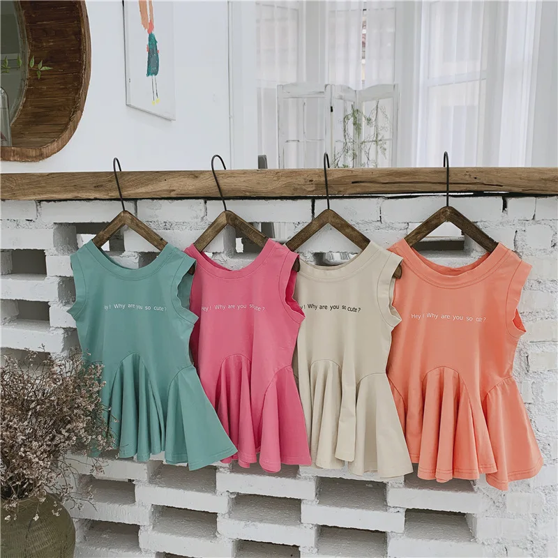 

New Summer Letters Printed Baby Girls Cute Dress Ruffles Sleeveless Toddlers Kids Dresses Loose Comfortable Children Clothes
