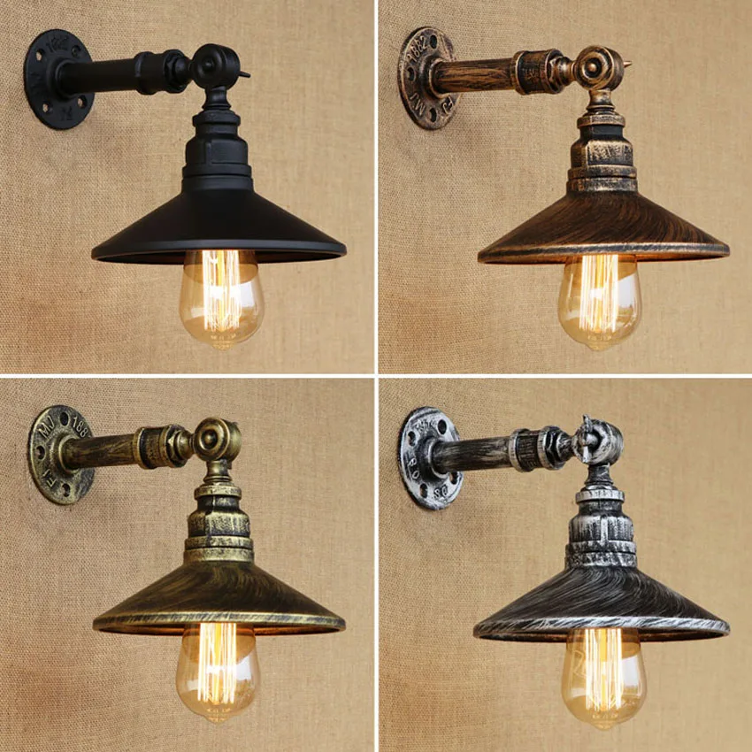 

Nordic Loft Style Industrial Edison Wall Sconce,dia 19cm 4 kind color Metal lampshade Water Pipe Wall Light fixture for cafe bar