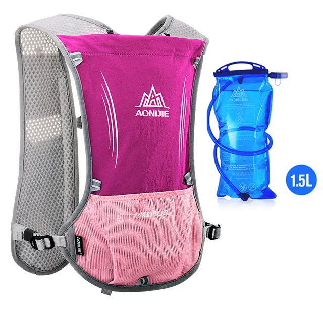 AONIJIE Outdoor Running Cycling 5L Hydration Backpack Vest Hiking Camping Marathon Race Rucksack Bag Harness Water Bladder Bag - Цвет: Rose-1.5L