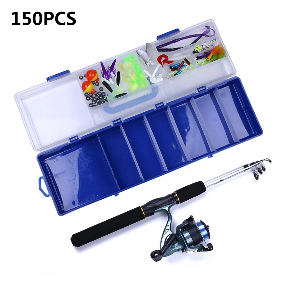 

150pcs Fishing Reel Lightweight Telescopic Rod Spinning Trolling Sports Travel Kit Line Carbon Saltwater Lure Durable Portable