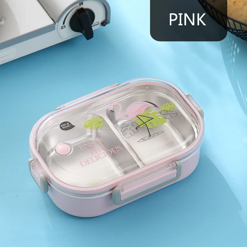 Carton Pink 304 нержавеющая сталь Ланч-бокс портативный мультяшный пищевой контейнер для детей герметичный детский школьный Bento box кухонный пищевой контейнер - Цвет: Carton Pink