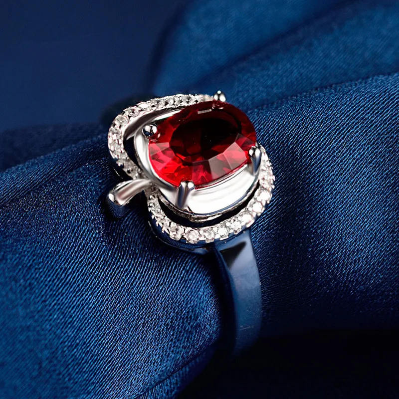 925 Sterling Silver Rings Ruby Apple Ring AAA Zircon Jewelry For Women