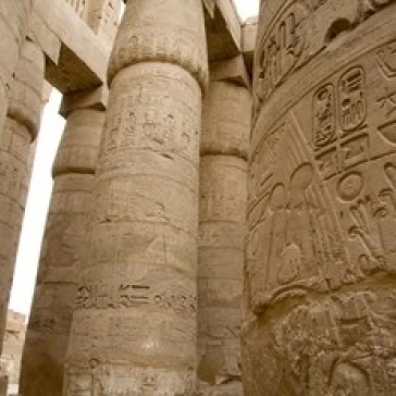 Hieroglyphic covered columns in hypostyle hall  Karnak Temple  East Bank  Luxor  Egypt by Cindy Miller Hopkins (17 x 11)