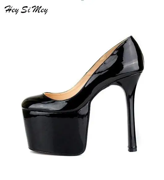 

Hey Si Mey Autumn Womens Shoes Pumps Patent Leather Platform High Heels Nude Pumps Ladies Shoes Plus Size 48 Gril Wedding Shoes
