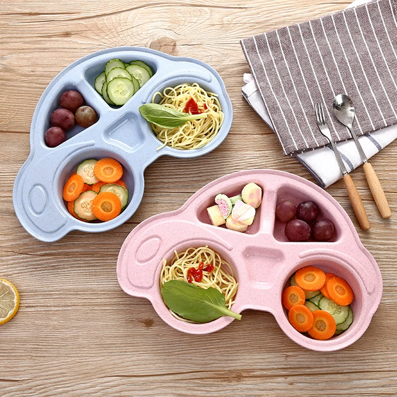 Детская посуда для малышей с мультяшным автомобилем, экологически отделенные Детские тарелки для еды, детская посуда, посуда, поднос