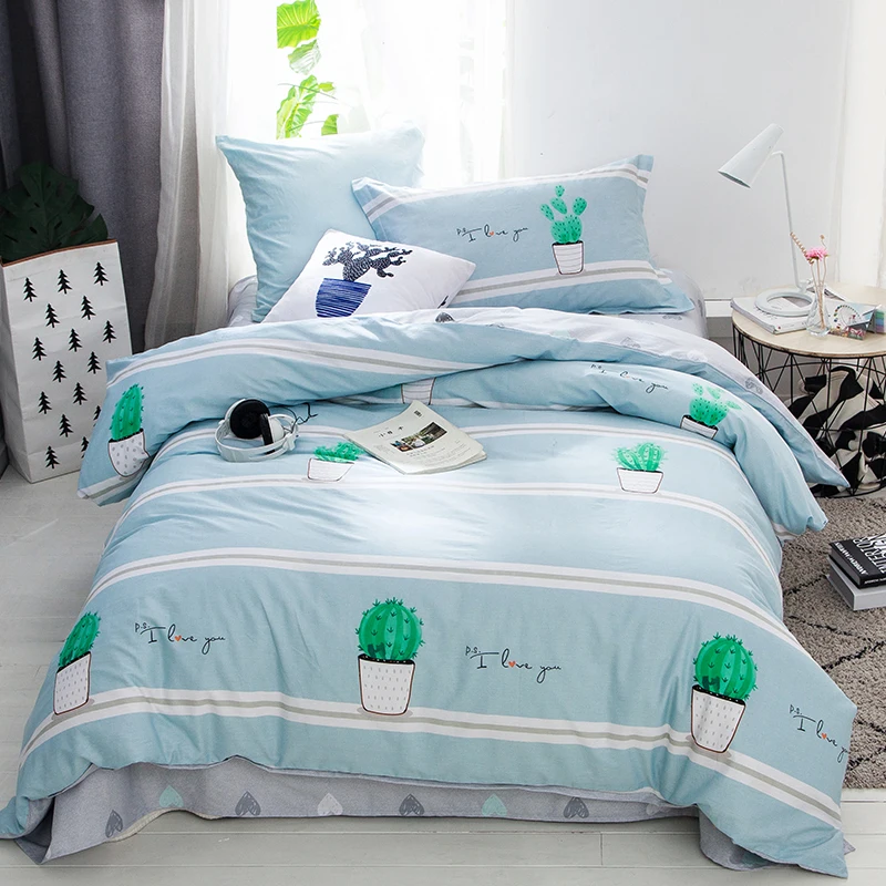 

Prickly pear print Cartoon style bedding set cotton fabric 3pcs Twin Size duvet cover flat sheet pillowcase