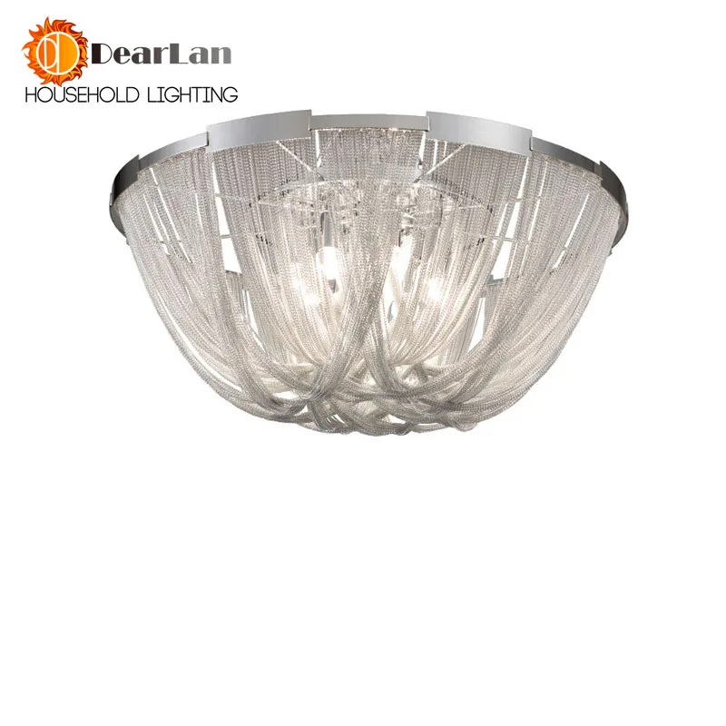 Modern Style Silver Cloth Art Pendant Lamp Engineering Design Luxury Chain Tassel Aluminum Chain LED Pendant Lights(CQ-55)