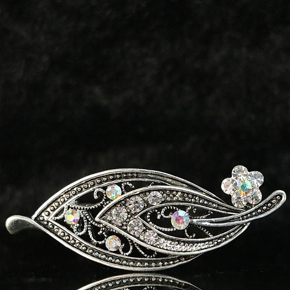 

New lovely Vintage leaf brooch popular jewelry rhinestone crystal silver-color pins accessories B1206