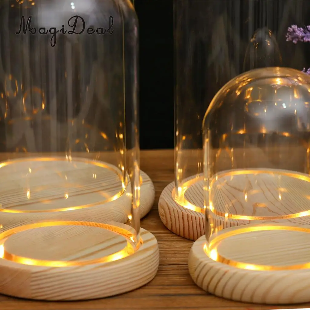 MagiDeal Mini Clear Glass Hemisphere Cloche Cover Dome Light Up Cabochon Bell Succulent Terrariums Air Plant Covers With Cork	