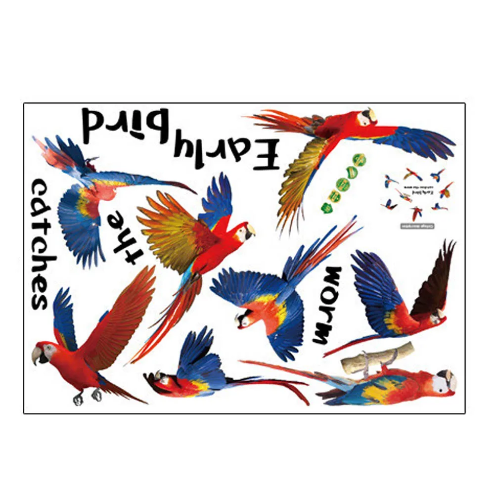 cheap 3d Animal Color Parrot Stickers Refrigerator Cabinets Corridor Bedroom TV Background Decoration PVC Wall