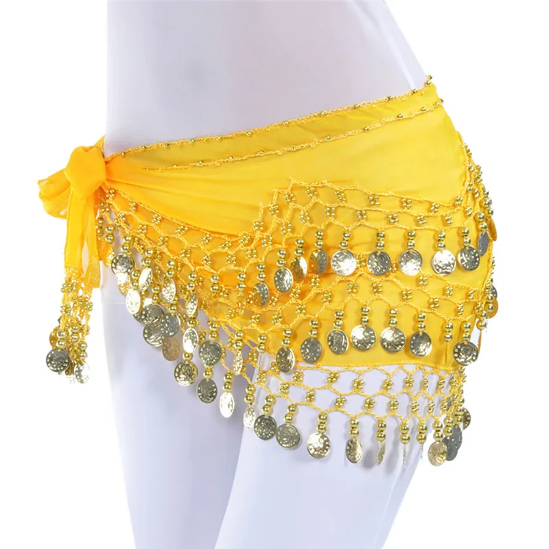 Belly Dance Hip Scarf Wrap Belt Tribal Sash Skirt Silver 128 Coins Polyester fashion accessories 40FE1312