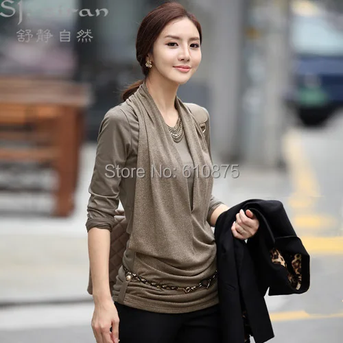 

Woman Plus Size Spring Overcoat Women Autumn Oversized Fake Two Pieces Shirt Female Solid Hanging Neck Stretch Hedging Tops