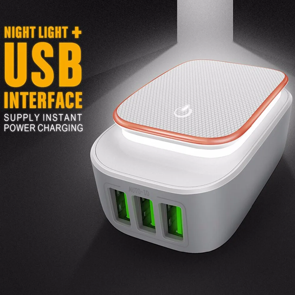 Зарядное устройство Powstro с 3 USB портами 5 В 4 А светодиодная Ночная лампа 17 Вт
