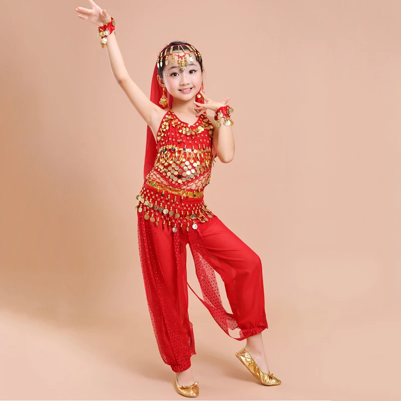 Профессиональный Bellydance костюм Девочка Костюмы для восточных танцев Детская Племенной индийский Производительность Одежда для танцев 6 шт. DNV10901