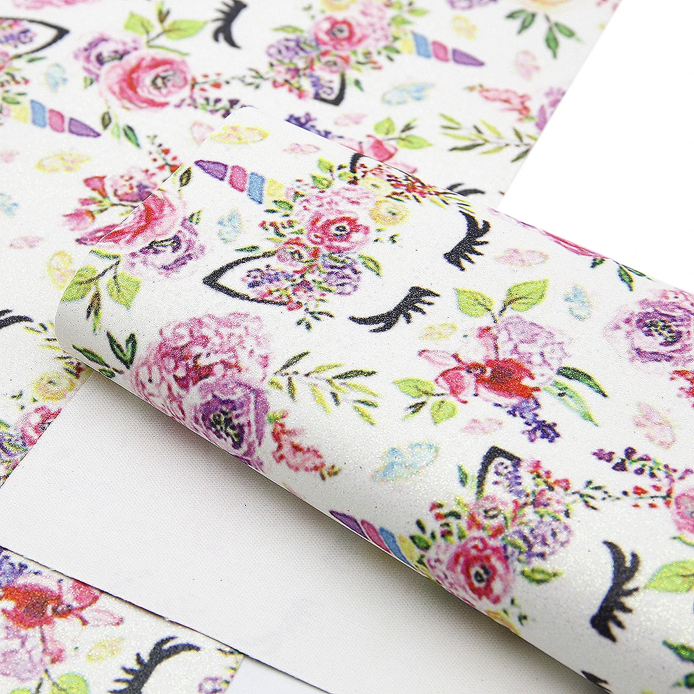

David accessories 30*140cm Cute Unicorn Printed Fine Glitter Faux Synthetic Leather Fabric DIY Bow Bag Shoes Decoration,1Yc7166