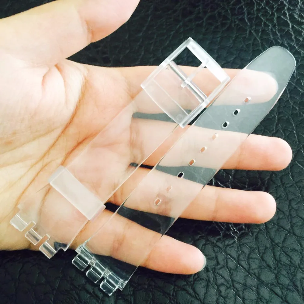 

19mm 20mm Transparent Silicone Natural rubber Waterproof Men Women watch band Strap for Swatch Watch Bracelet plastic buckle