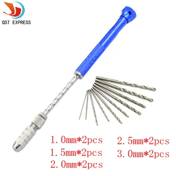 

Spiral Hand Drill Semi Automatic Pin Vise keyless Chuck Jewelry Walnut Manual Drilling Hole Carving 10pc Twist Drill Bits Set