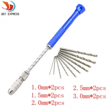 Spiral Hand Drill Semi Automatic Pin Vise keyless Chuck Jewelry Walnut Manual Drilling Hole Carving 10pc Twist Drill Bits Set