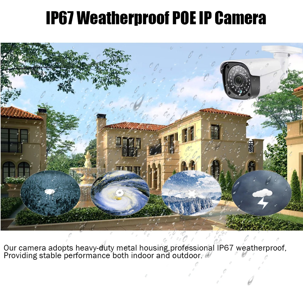 4CH 5.0MP CCTV камера система 4MP камера безопасности Система видеонаблюдения комплект 4 шт. пуля IP67 наружная POE ip-камера для записи видео по сети Набор