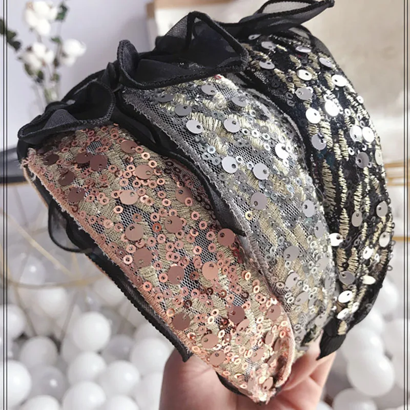 Корейские, высокого качества Mesh Gauze/заколки для волос для Для женщин блестками лентой шириной-повязка с козырьком темперамент женские аксессуары для волос
