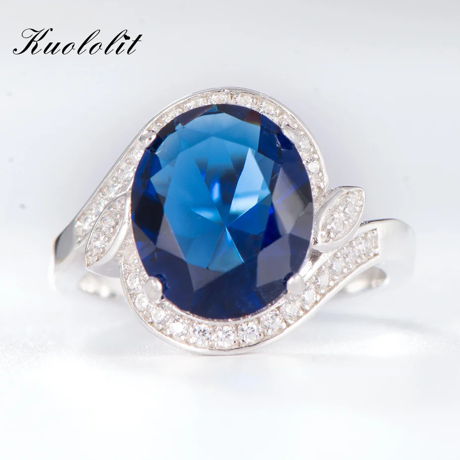 

Kuololit Created Sapphire Gemstone Rings for Women 925 Sterling Silver Ring for Women Wedding March Birthstone Gift Fine Jewelry