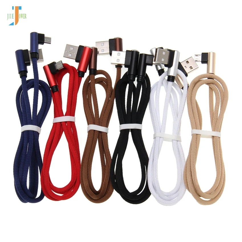 

Charging Cable 90 Degree Fabric Cable for IPhone X 8 7 Micro USB Charger Cable USB Type-C for Samsung S10 Phone Cables 50pcs/lot