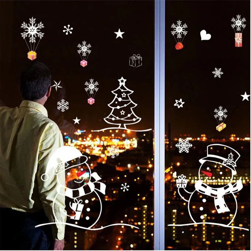 

White Snowman Christmas Decorations For Home 2019 Navidad New Year Restaurant Home Decor Glass Window Decorative Stickers