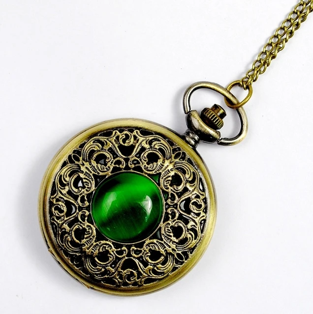 NEW Big Vintage Emerald stone pocket watch Green Necklace woman Jewelry Gothic f NEW Big Vintage Emerald stone pocket watch Green Necklace woman Jewelry Gothic f