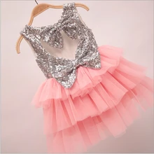 Новинка года; модное платье с пайетками для маленьких девочек праздничное платье принцессы с большим бантом и фатиновой юбкой-пачкой элегантная милая детская одежда;