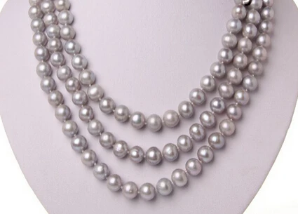 

Miss charm Jew1325 3rows 9-10mm round gray freshwater cultured pearl necklace AAA