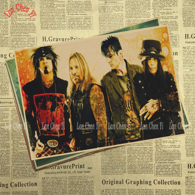 Motley Crue Band Классический Ностальгический матовый крафт-бумага плакат для кафе креативная настенная бумага украшение интерьера - Цвет: Синий