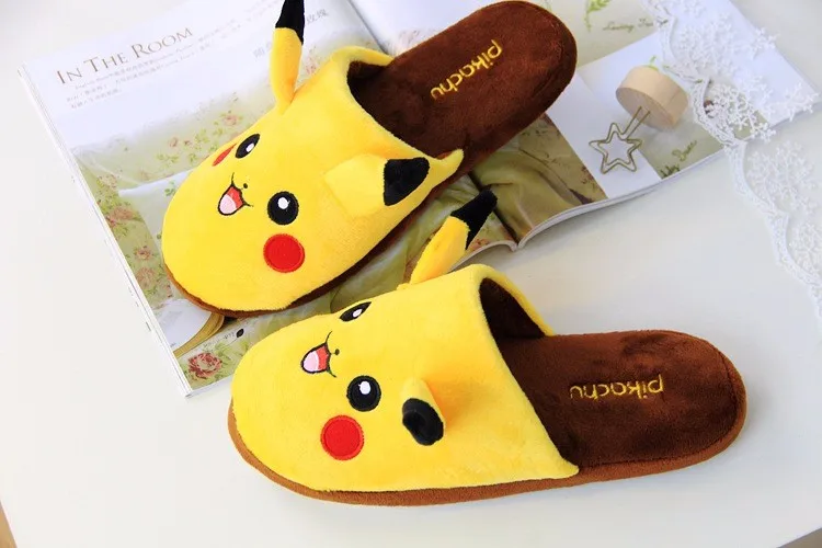 Тапочки Pokemon Pikachu baotou; пижамы унисекс для отдыха; обувь для костюмированной вечеринки; домашние теплые зимние тапочки с героями мультфильмов для пар