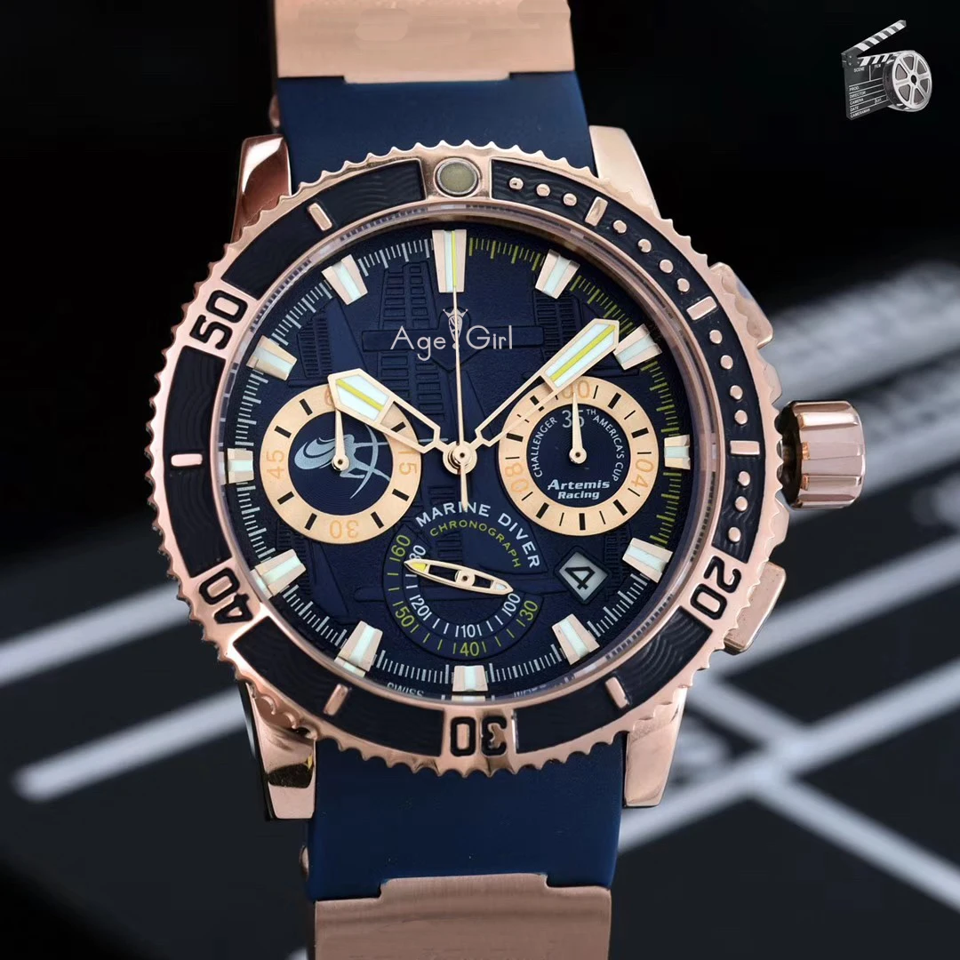 

Luxury Brand New Men Chronograph Rose Gold Black Blue Limited Silver Rubber Stainless Steel Watches Transparent Luminous Sport