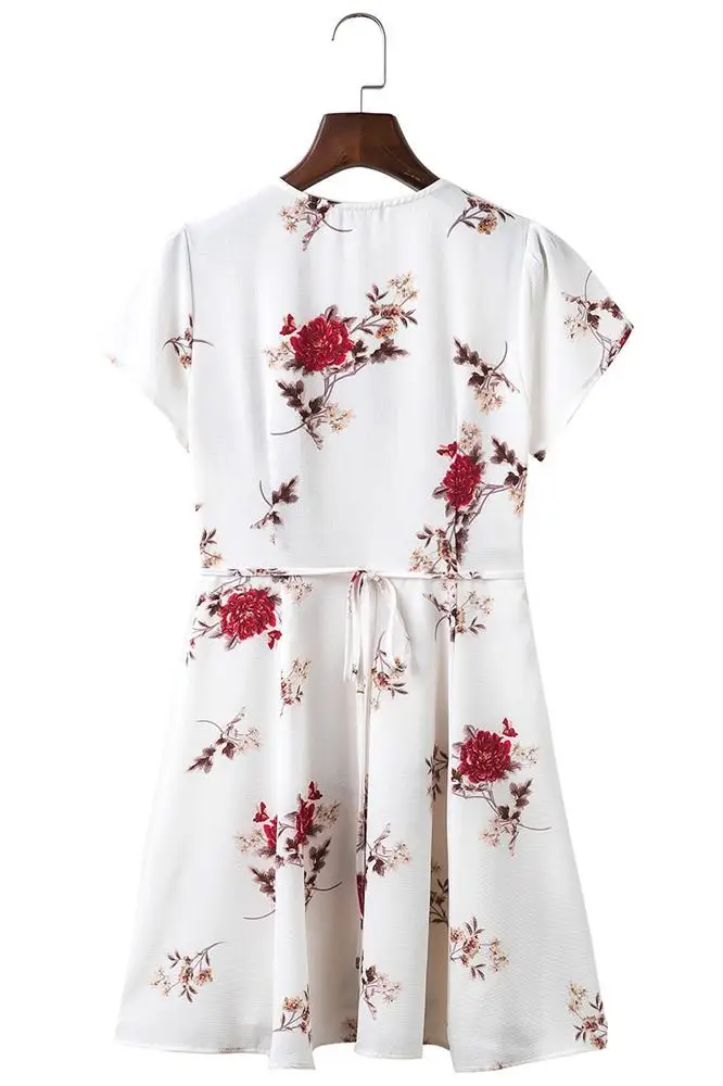 BONGOR LUSS Women Summer Dress 2017 V-Neck Cape Short Sleeve Casual Mini Dress Boho Beach Vinatge Floral Print Dress Sundress (1)