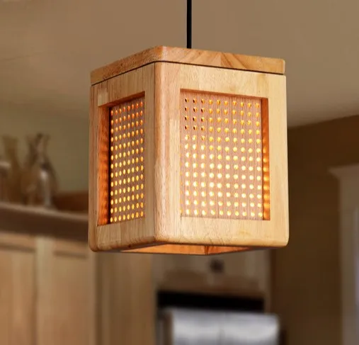 

American Village Wood Art Modern Droplight LED Pendant Light Fixtures For Dining Room Bar Hanging Lamp Indoor Lighting