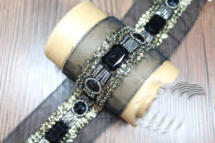 

1yard 3.5cm 1.37" sequin stones beads dancing waistband belt lace trim ribbon tapes FSETWFRAU