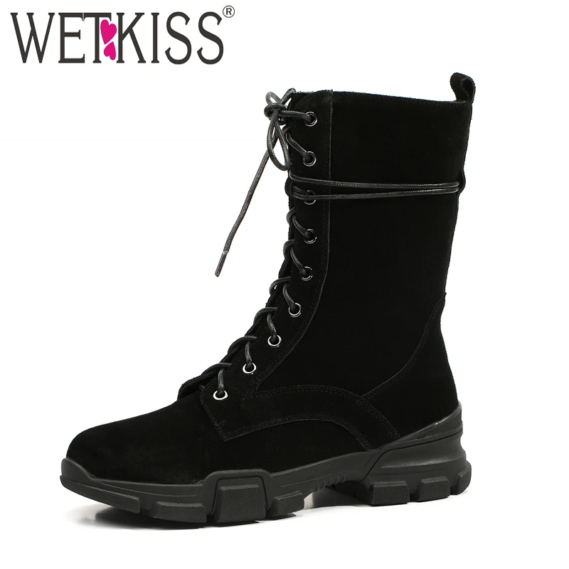 Botas Motocicleta black Redonda Tobillo Pie Casual Femenino black Plush Dedo Plush Atado Zapatos Plataforma Short Invierno Cuero Wetkiss Mujeres Militar Del Negro black Calzado Cruzado De gqIC5twqx