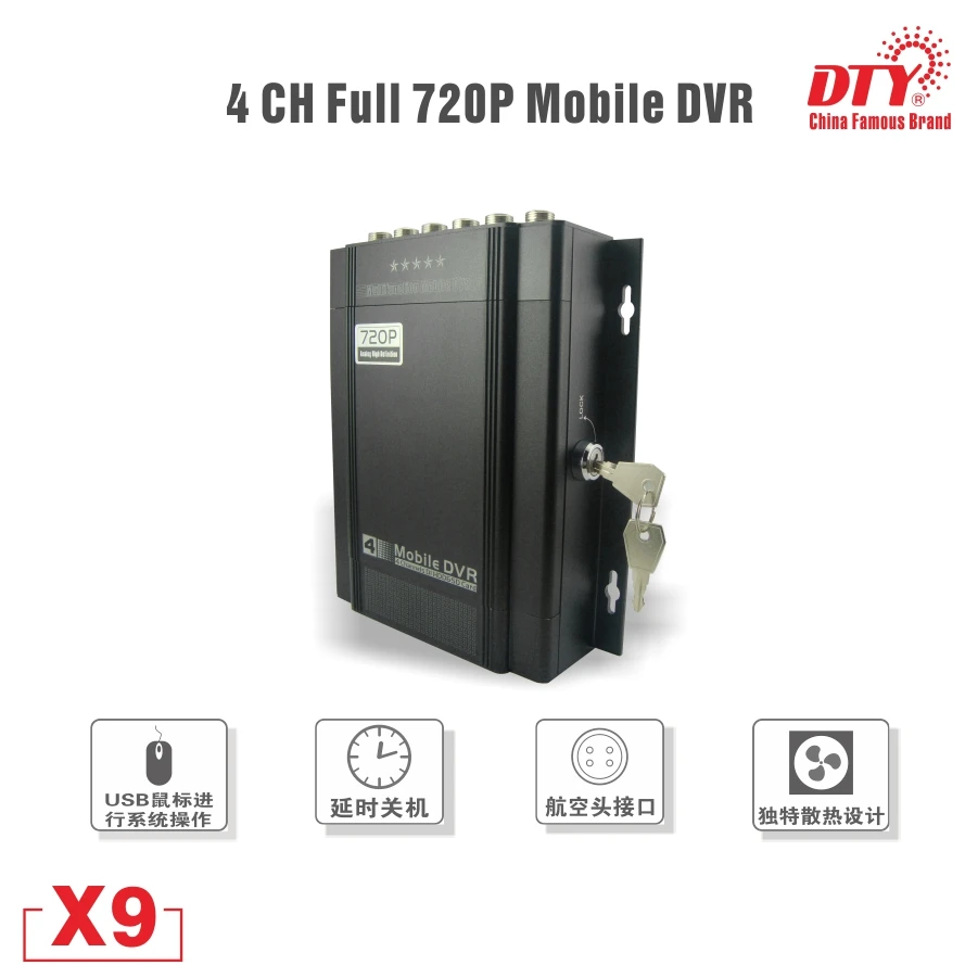  X9 (modelo básico) 4ch económico AHD 720P HDD y tarjeta SD dvr móvil para vehículos versión indepen