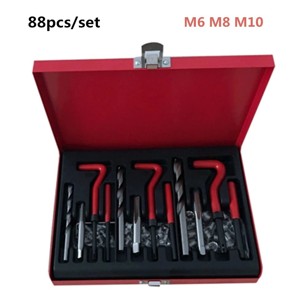 

88pcs Car Pro Coil Drill Tool Metric Thread Repair Insert Kit M6 M8 M10 for Helicoil Car Repair Tools Coarse Crowbar