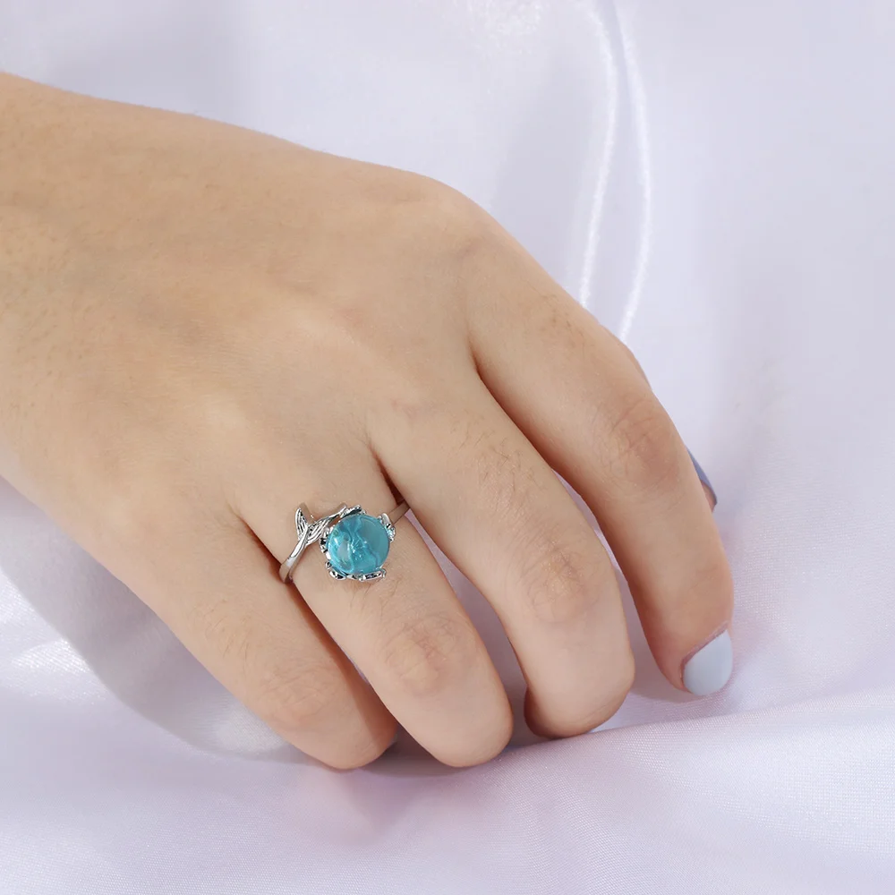 1 шт серебряного цвета Синий Кристалл Русалка пузырьки Открытые Кольца для женщин креативные ювелирные изделия регулируемый размер палец кольцо