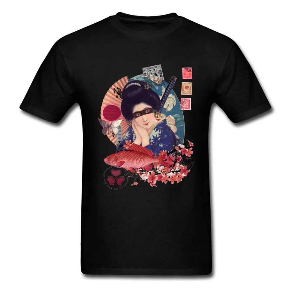 T Shirt T-Shirt Collage-Geisha-Samurai-Indigo-and-Marsala-Kio- Mother Day 100% Cotton Crew Neck Mens T-Shirt Printed On Funny Collage-Geisha-Samurai-Indigo-and-Marsala-Kio- black