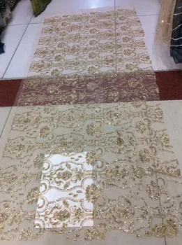 

African glued glitter lace fabric newest style french net lace with glitter for wedding dress GOLD