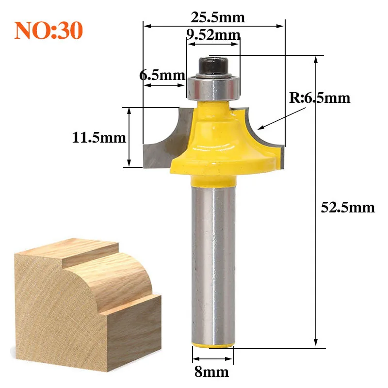 1 шт. 8 мм хвостовик древесины маршрутизатор бит прямой Концевая фреза триммер очистка заподлицо отделка угловая круглая бухта коробка биты инструменты фреза - Длина режущей кромки: NO30