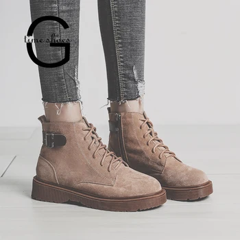 

Gtime Motorcycle Boots Women Autumn Winter Lace up Ankle Boots Female British Style Short Martin Botas Shoes Big size 43 ZSTM98