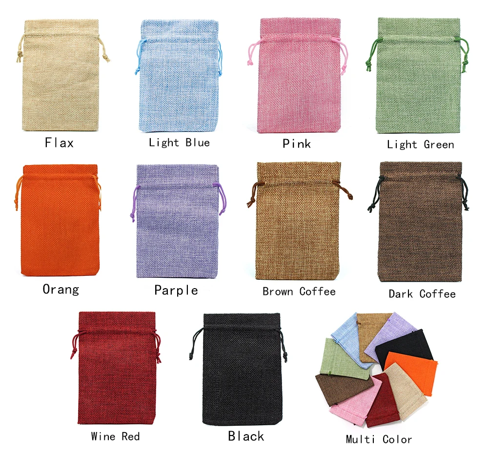 50Pcs/lot 2018 Multi Size Burlap Bag Drawstring Jute Bags With Jewelry Gift Wedding Bags Candy Bag Can Custom Logo Jewelry Packaging