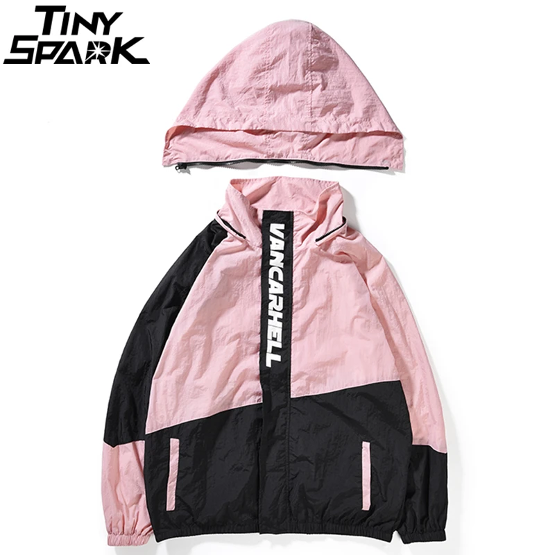 Hip Hop Hoodie Jacket Windbreaker Men Streetwear Harajuku Retro Color Block Jacket Coat Thin Track Jackets Oversized 2018 Autumn