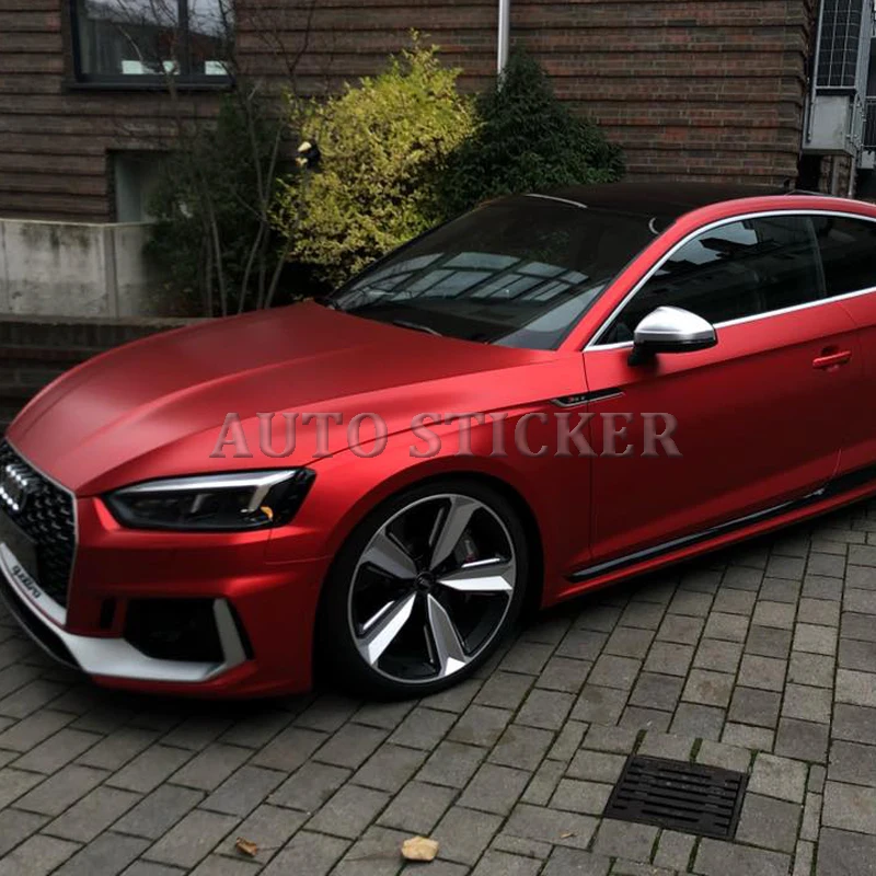 Red Matte Metallic Chrome Vinyl Car Wrap With Air Bubble Free Red